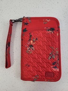 Lug Tandem Zip RFID Wallet Red Floral Travel Organizer Wristlet NWT
